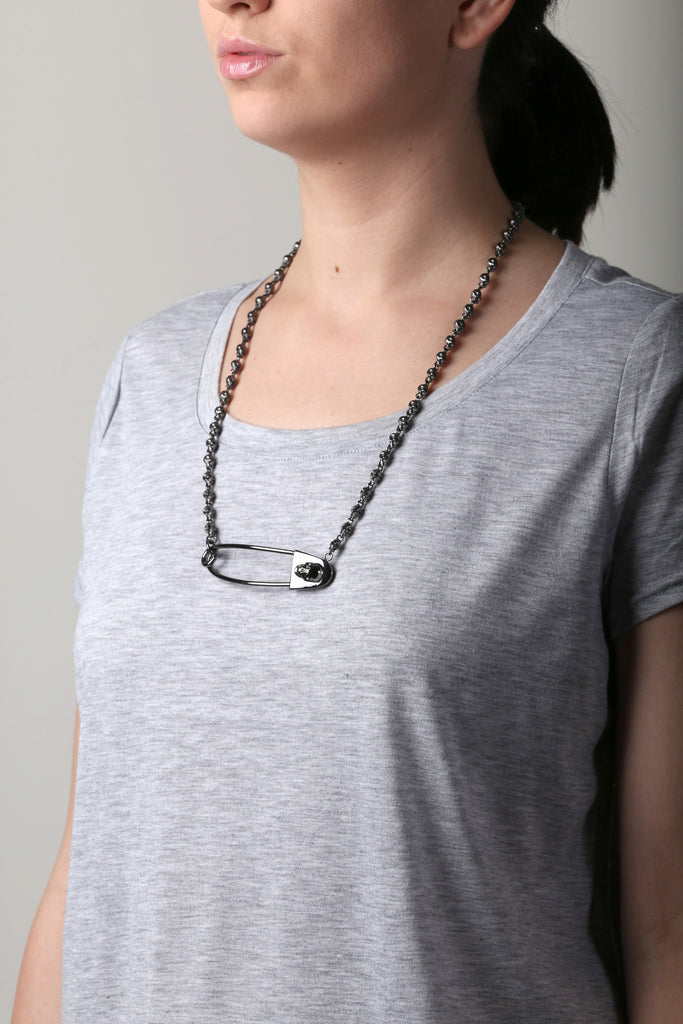 Skulls Safety Pin Necklace